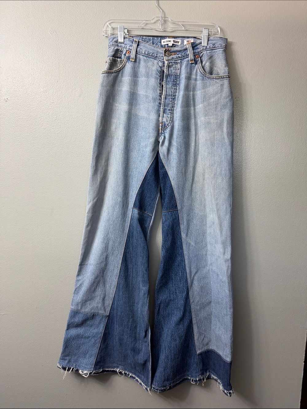 Re/Done x Levi's Patchwork Bell Bottom 60s 70s Hippie Flare Jeans 26 - Picture 2 of 12
